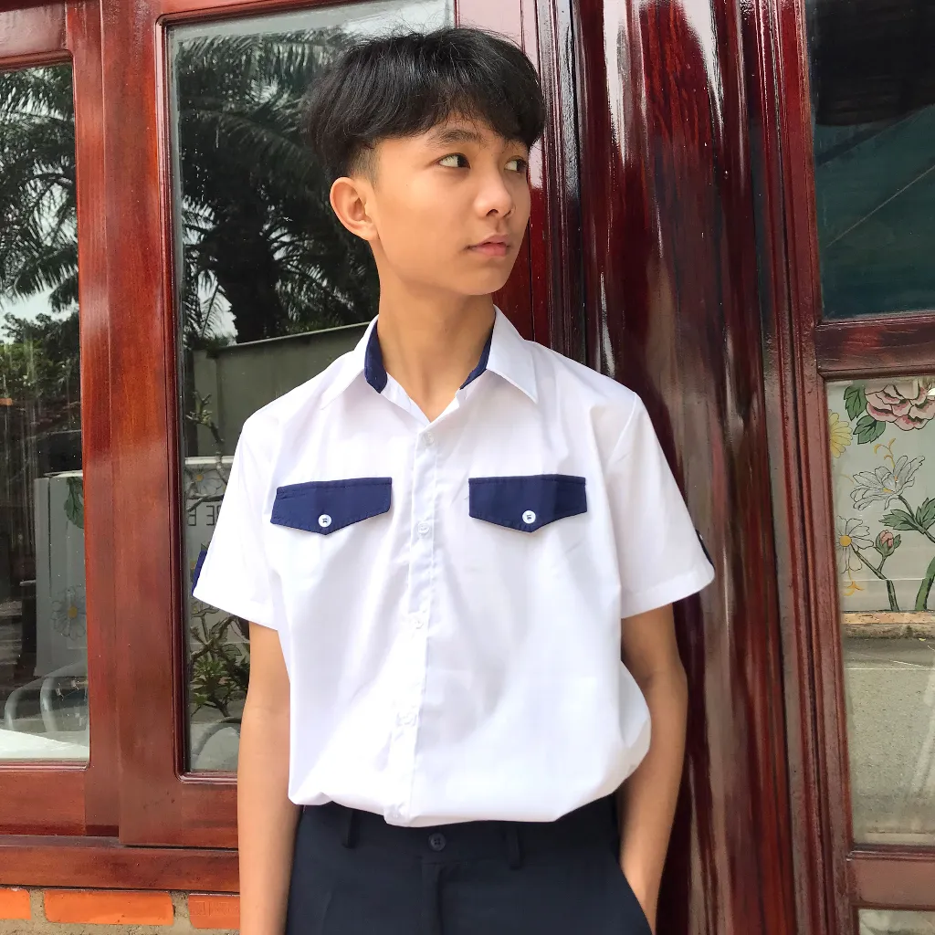 Ảnh Áo sơmi đồng phục học sinh Jadiny cho bé trai cấp 1, tiểu học, thoáng mát, thấm hút mồ hôi 2