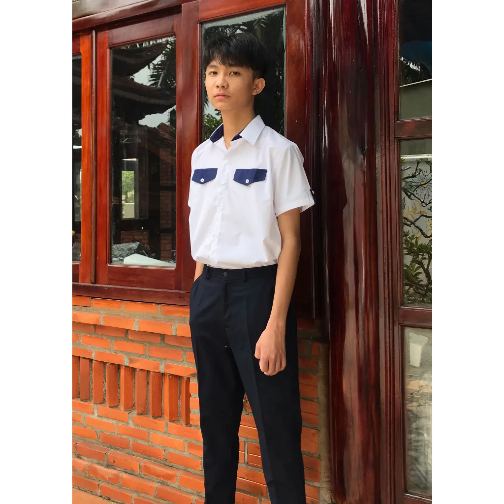 Ảnh Áo sơmi đồng phục học sinh Jadiny cho bé trai cấp 1, tiểu học, thoáng mát, thấm hút mồ hôi 3