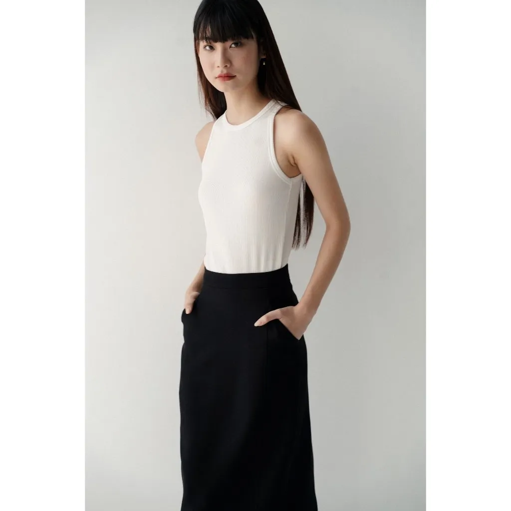 Ảnh Áo Tank Top Nữ MONOTALK Chất Cotton Kẻ Tăm Dáng Ôm Cổ Yếm T20001FT 1