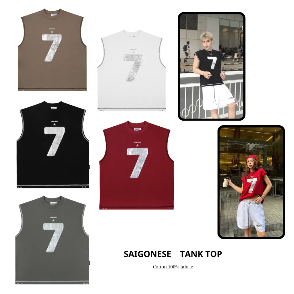Ảnh Áo Tank Top SAIGONESE Chất Cotton Hoạ Tiết Hình Thêu Số 7 Thun Ba Lỗ Form Boxy Unisex Nam Nữ 1