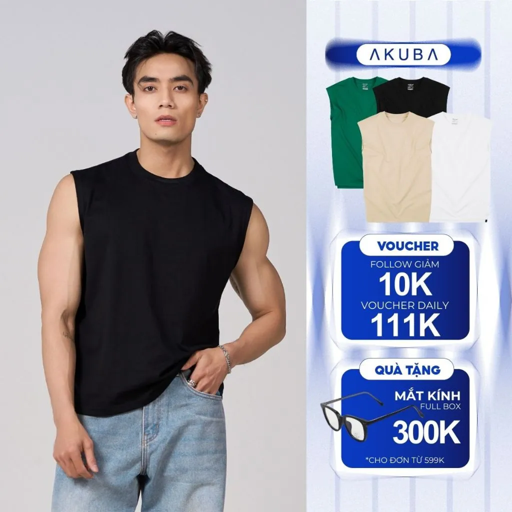 Ảnh Áo Tanktop Ba Lỗ Nam AKUBA Cổ Tròn Form Regular Cotton 100% Sợi Tự Nhiên Thoáng Mát | 01JE1079 1
