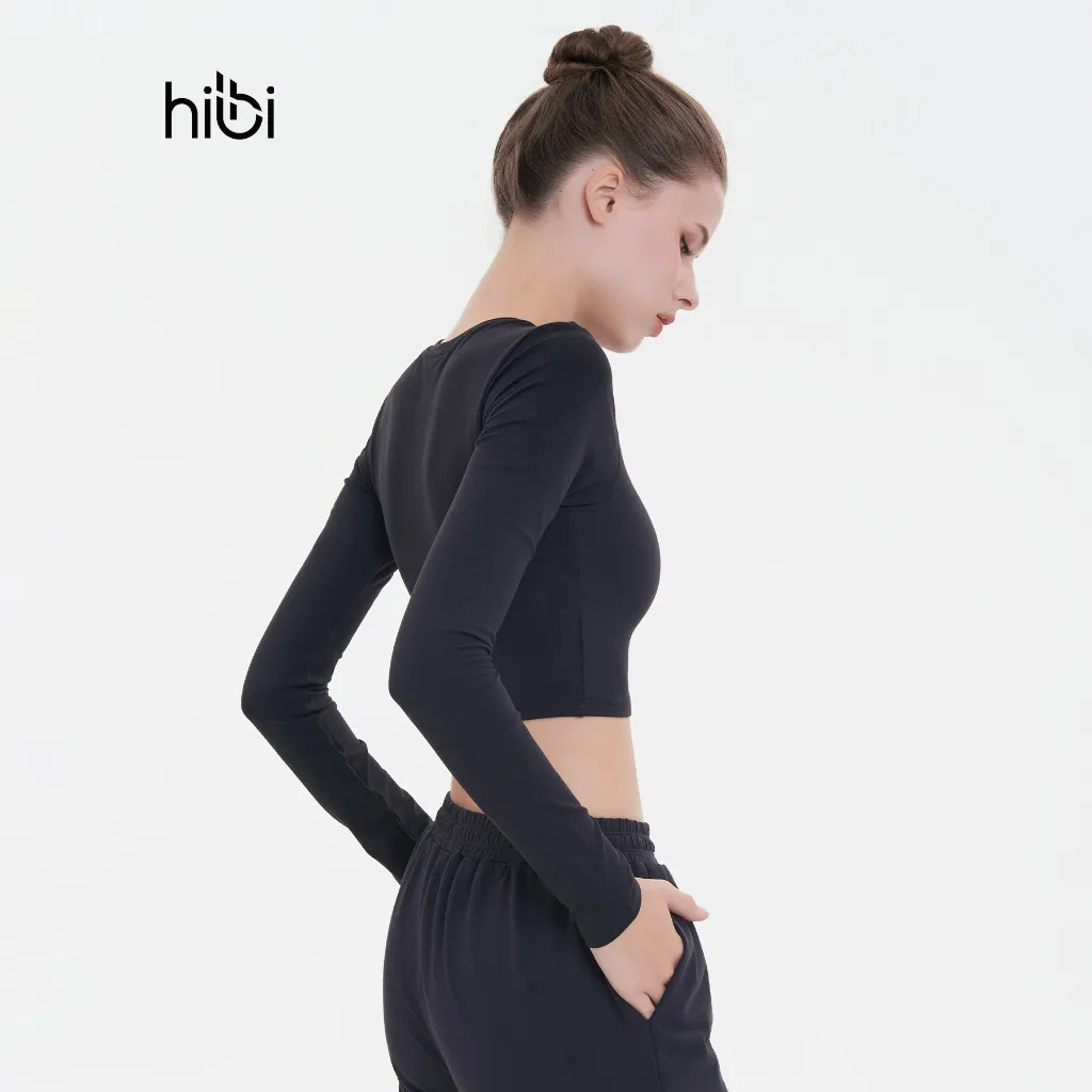 Ảnh Áo Tập Yoga Gym Hibi Sports CR832 Kiểu Tay Dài Cổ Tròn, Kèm Mút Ngực 2