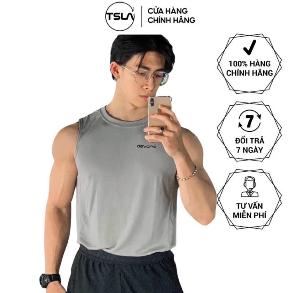 Ảnh Áo thể thao nam sát nách TSLA DEVOPS rộng dạng lưới thoáng khí thấm hút tập gym Tank top DEH1035 1