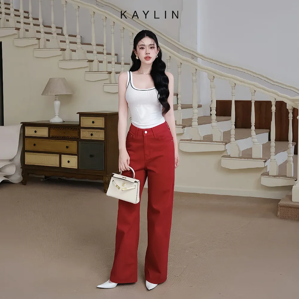 Ảnh Áo thun ba lỗ KAYLIN form ôm phối viền vải thun gân lụa mỏng nhẹ co giản phong cách basic - N2403 3