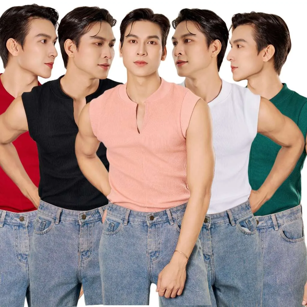 Ảnh Áo Thun Ba Lỗ Tank Top Nam Cổ Bomber Nhiều Màu Cotton Gân Form Body Thương Hiệu Mr Twins 1