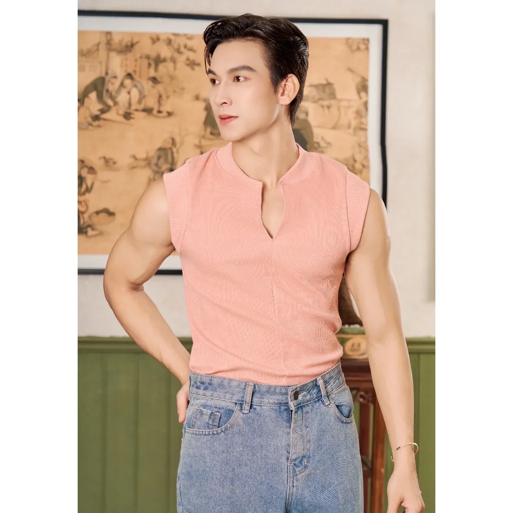 Ảnh Áo Thun Ba Lỗ Tank Top Nam Cổ Bomber Nhiều Màu Cotton Gân Form Body Thương Hiệu Mr Twins 4