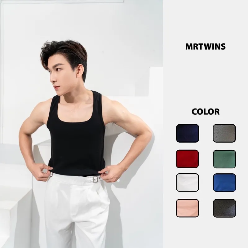 Ảnh Áo Thun Ba Lỗ Tank Top Nam Cổ Vuông Cotton Tăm Gân Tôn Dáng Thương Hiệu Mr Twins 1