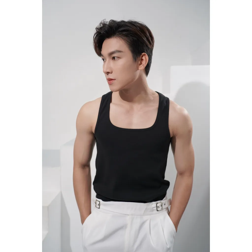 Ảnh Áo Thun Ba Lỗ Tank Top Nam Cổ Vuông Cotton Tăm Gân Tôn Dáng Thương Hiệu Mr Twins 2