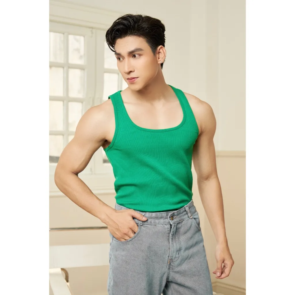 Ảnh Áo Thun Ba Lỗ Tank Top Nam Cổ Vuông Cotton Tăm Gân Tôn Dáng Thương Hiệu Mr Twins 3