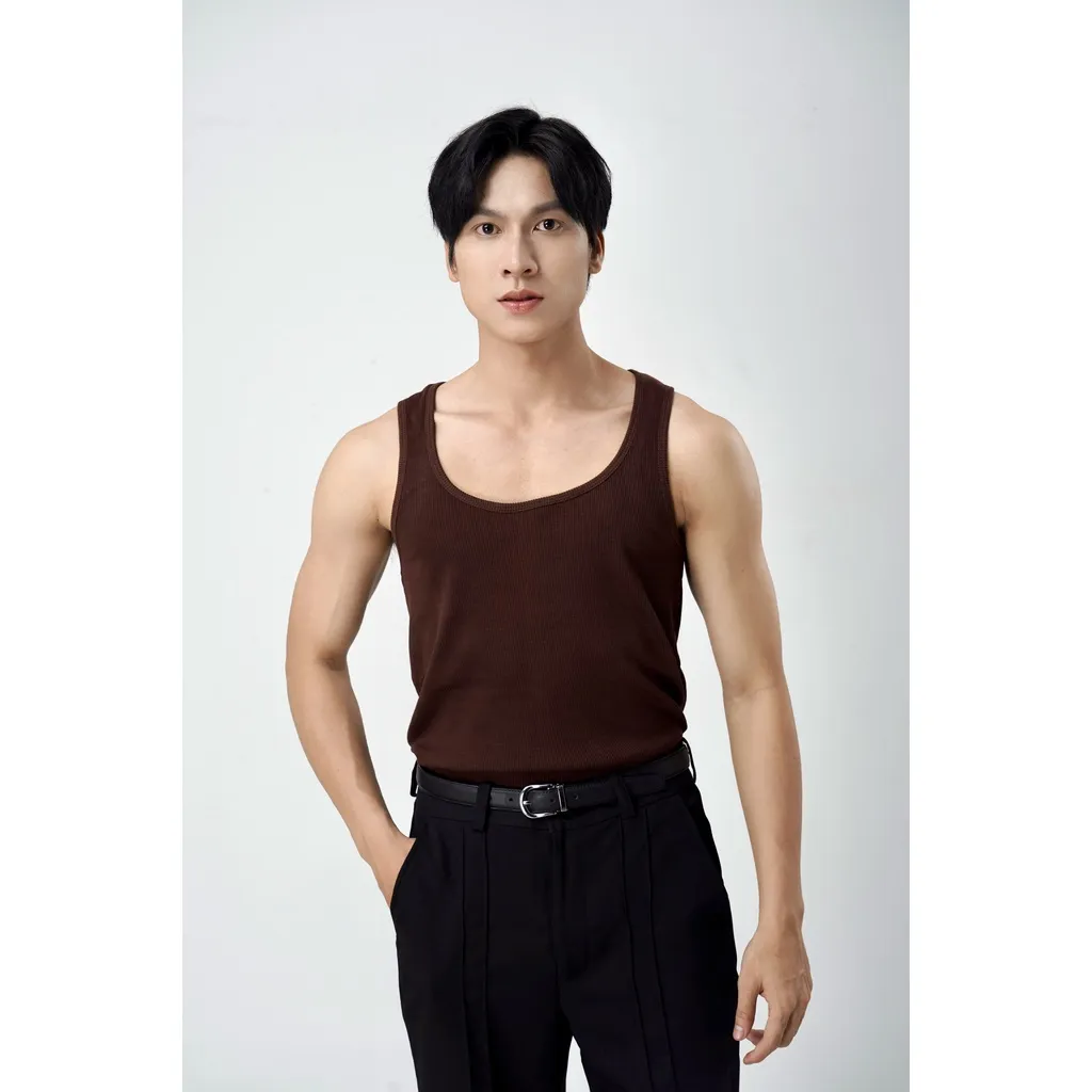 Ảnh Áo Thun Ba Lỗ Tank Top Nam Cổ Vuông Cotton Tăm Gân Tôn Dáng Thương Hiệu Mr Twins 4