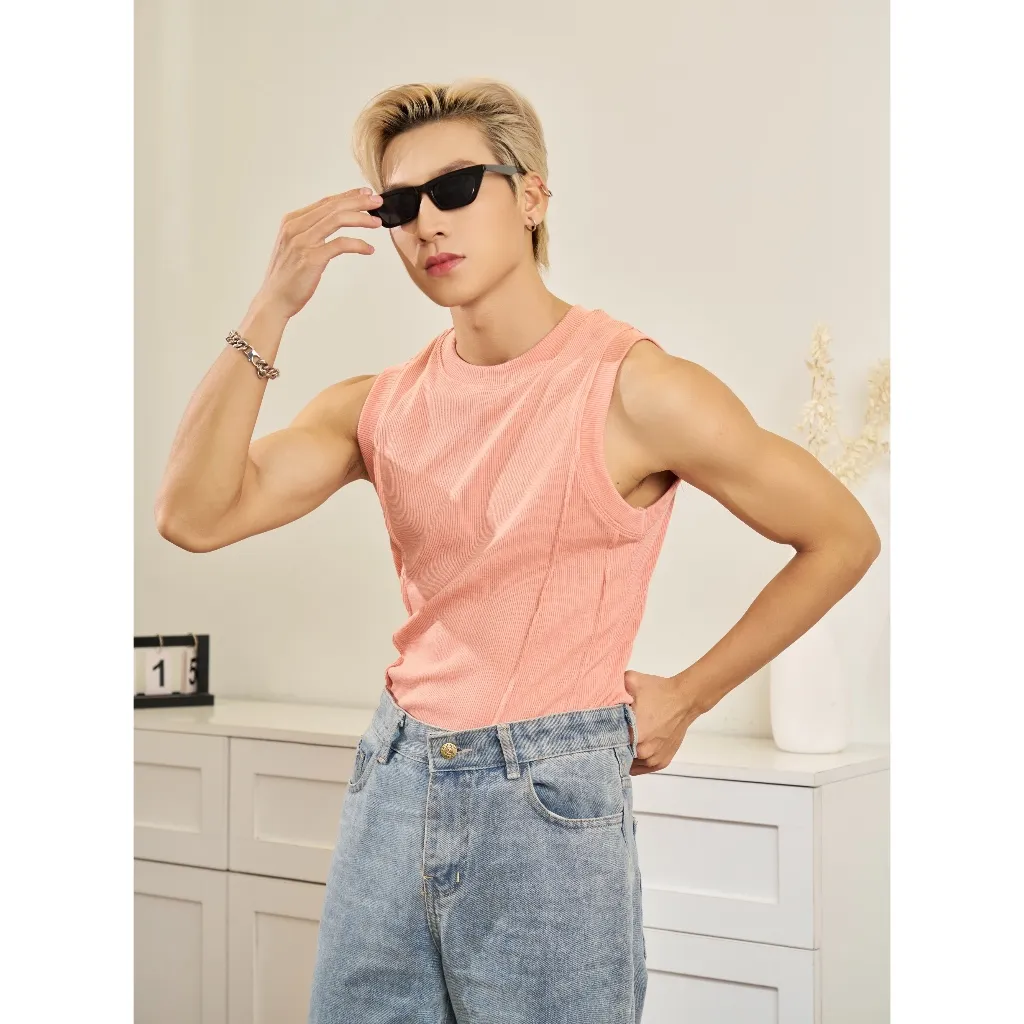 Ảnh Áo Thun Ba Lỗ Tanktop Cổ Tròn Xếp Ly Thun Gân Cao Cấp Form Body Thương Hiệu Mr Twins 3