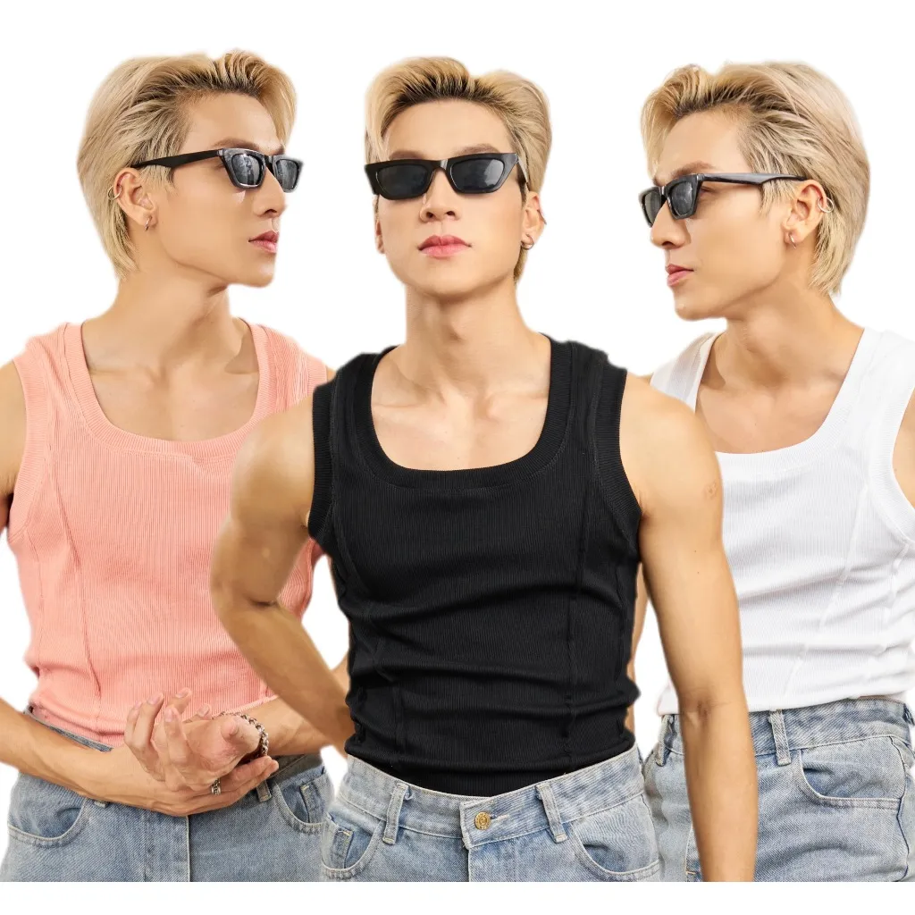 Ảnh Áo Thun Ba Lỗ Tanktop Cổ Vuông Xếp Ly Thun Gân Cao Cấp Form Body Thương Hiệu Mr Twins 1