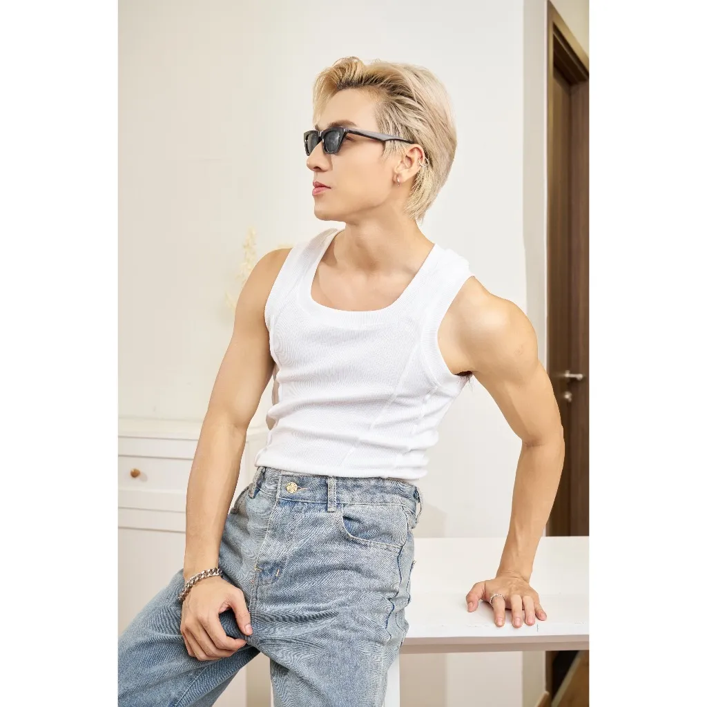 Ảnh Áo Thun Ba Lỗ Tanktop Cổ Vuông Xếp Ly Thun Gân Cao Cấp Form Body Thương Hiệu Mr Twins 2