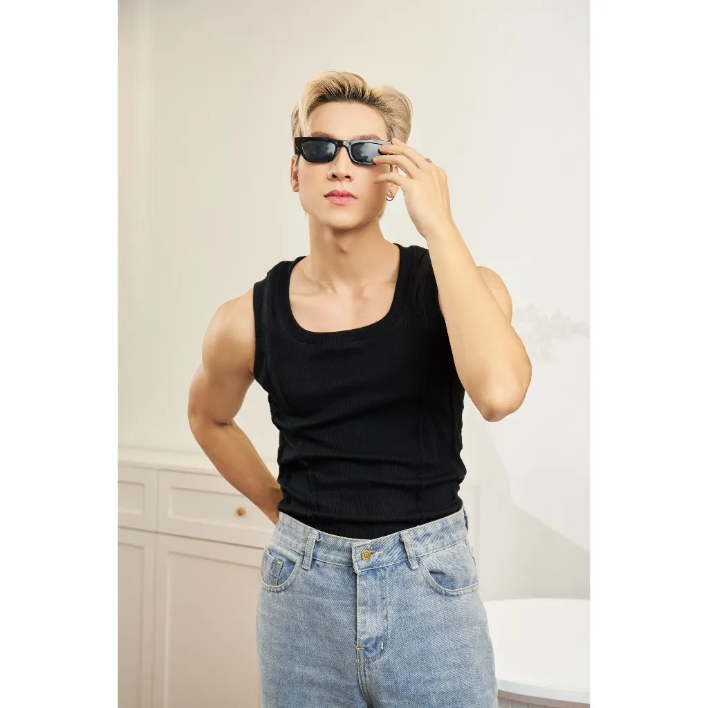 Ảnh Áo Thun Ba Lỗ Tanktop Cổ Vuông Xếp Ly Thun Gân Cao Cấp Form Body Thương Hiệu Mr Twins 4