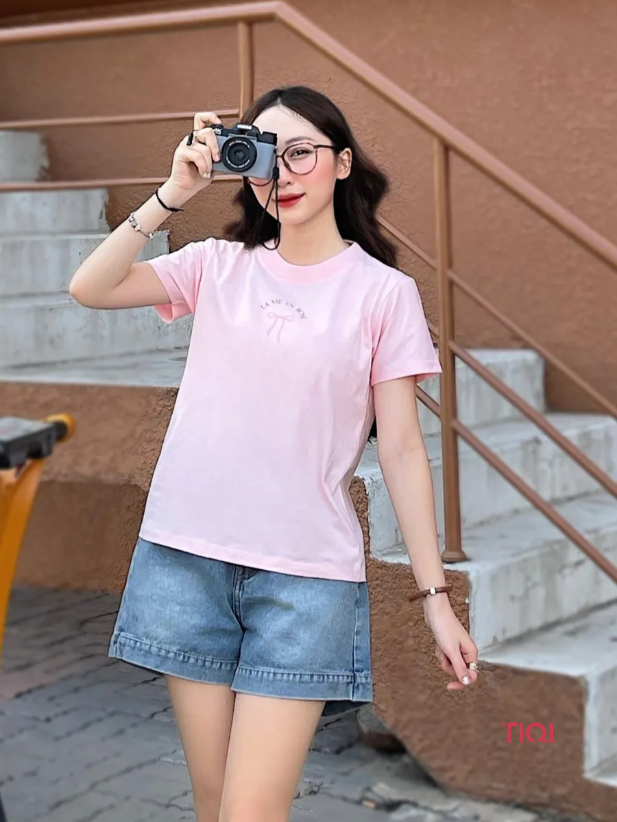 Ảnh Áo thun baby tee nơ nhiều màu cổ tròn tay ngắn TiQi Jeans A67 2