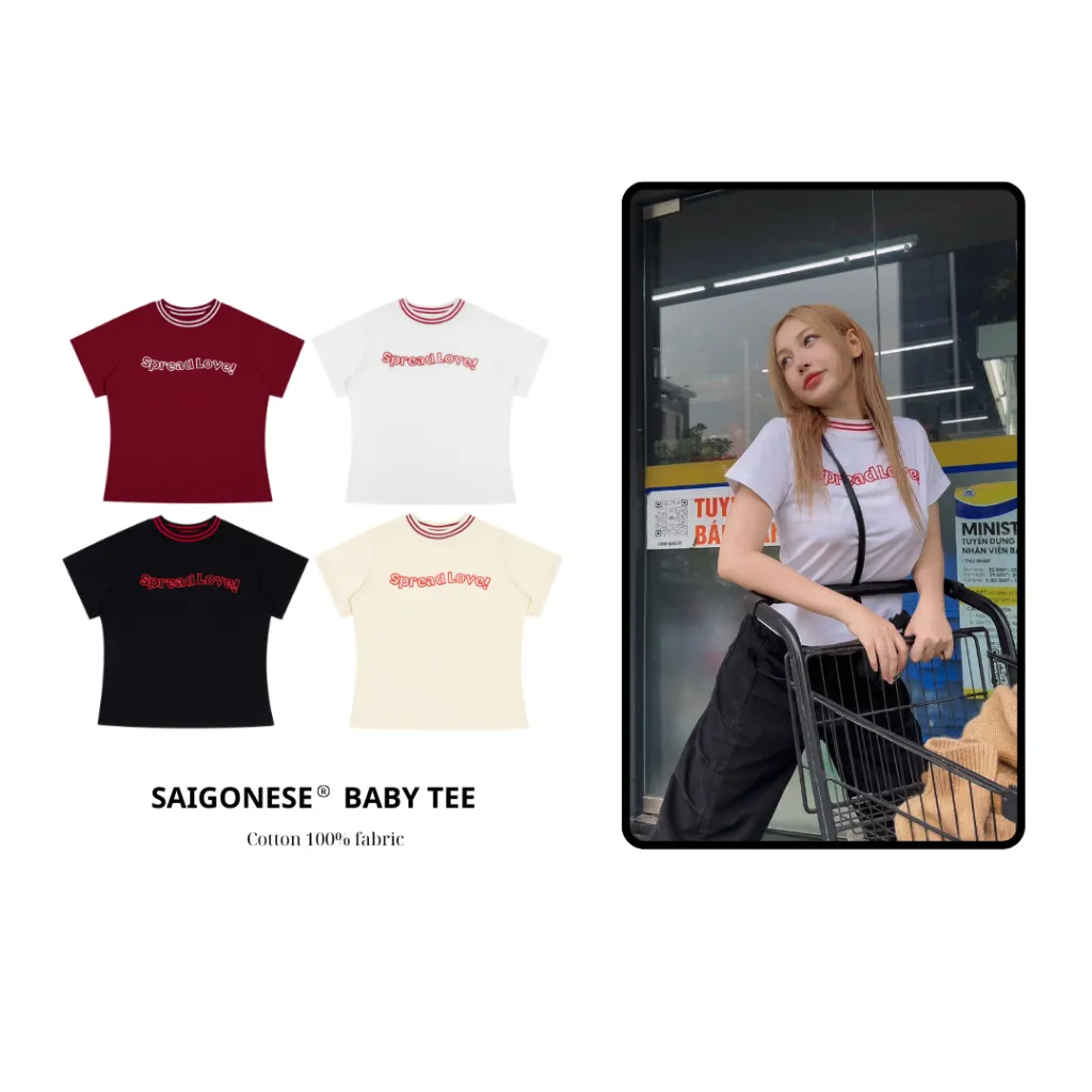 Ảnh Áo Thun Baby Tee SAIGONESE Spread Love Chất Cotton Phối Cổ Viền 4 Màu 1