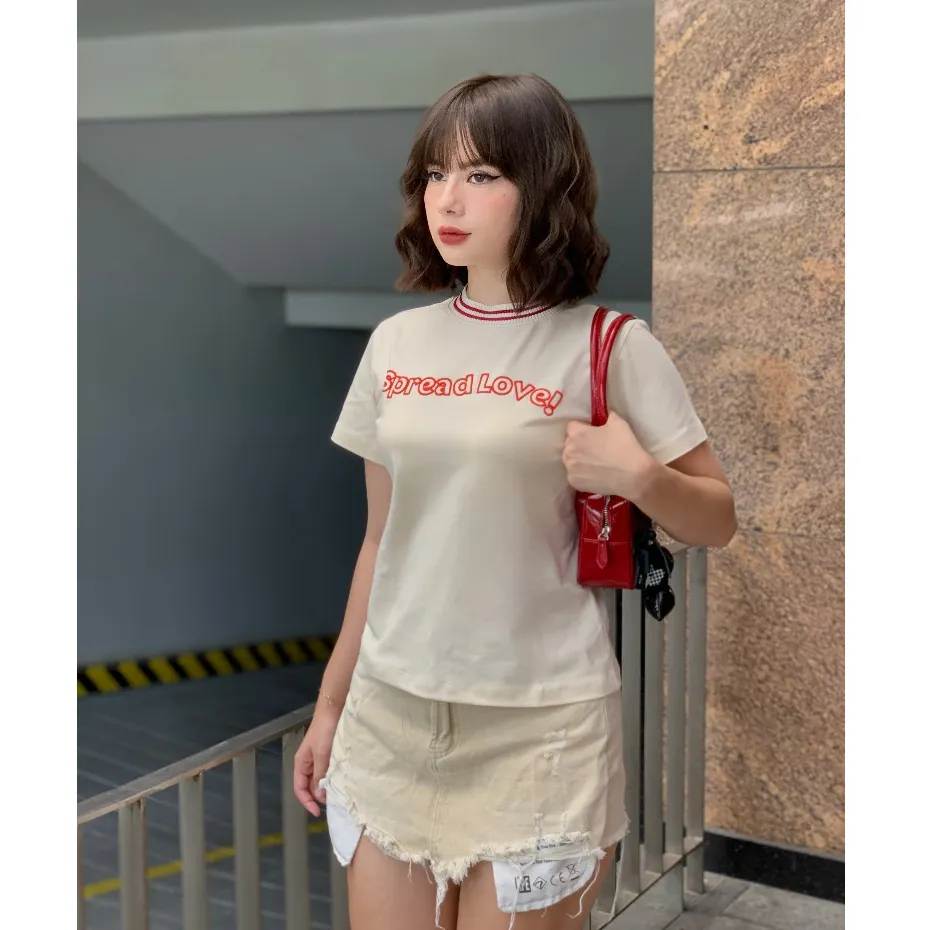 Ảnh Áo Thun Baby Tee SAIGONESE Spread Love Chất Cotton Phối Cổ Viền 4 Màu 4