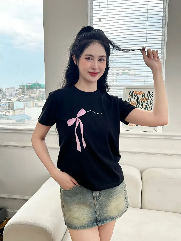 Ảnh Áo thun baby tee Shares are appreciated in nơ lớn TiQi Jeans A107 1
