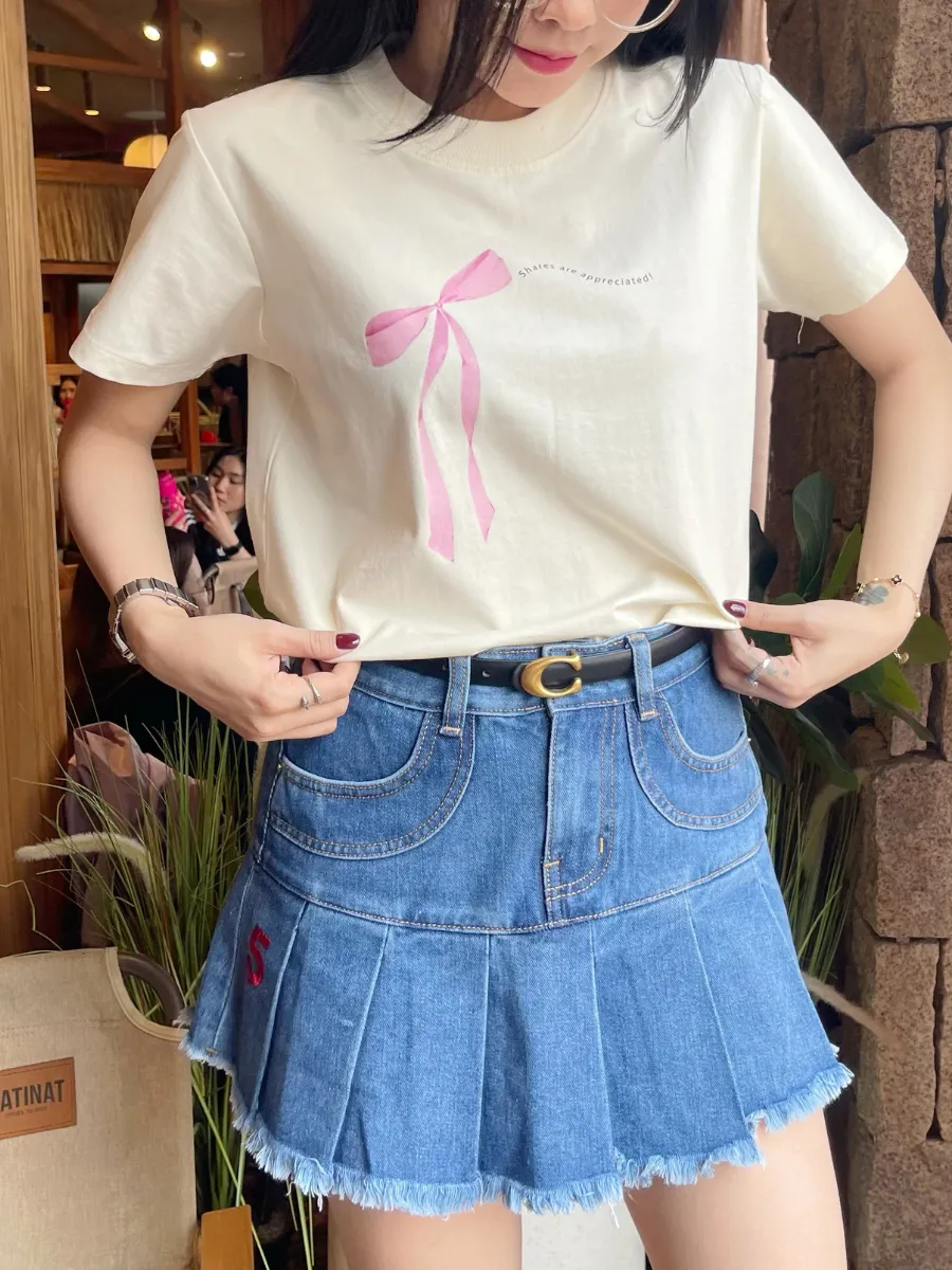 Ảnh Áo thun baby tee Shares are appreciated in nơ lớn TiQi Jeans A107 2