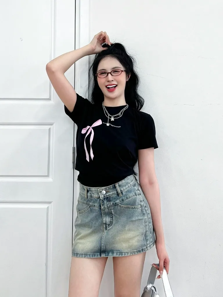 Ảnh Áo thun baby tee Shares are appreciated in nơ lớn TiQi Jeans A107 3