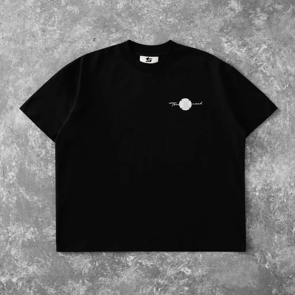 Ảnh Áo Thun Basic Đơn Giản Đen Tag Logo Kim Loại - Brand TSUN Chính Hãng - Metal Woo Logo Black - Unisex 1