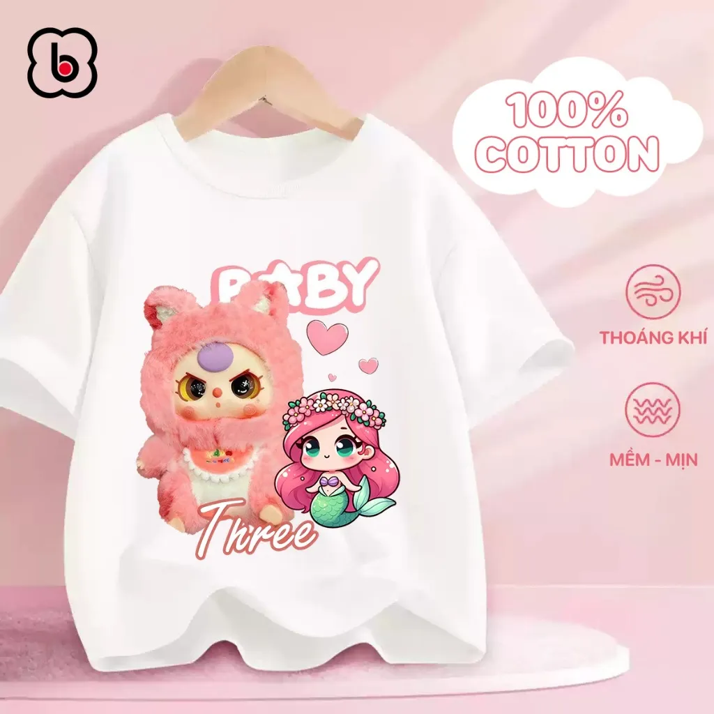 Ảnh Áo thun bé gái BabyloveGO áo phông ngắn tay mùa hè in hình Baby Three dễ thương siêu Hot cho bé 10-45kg 1