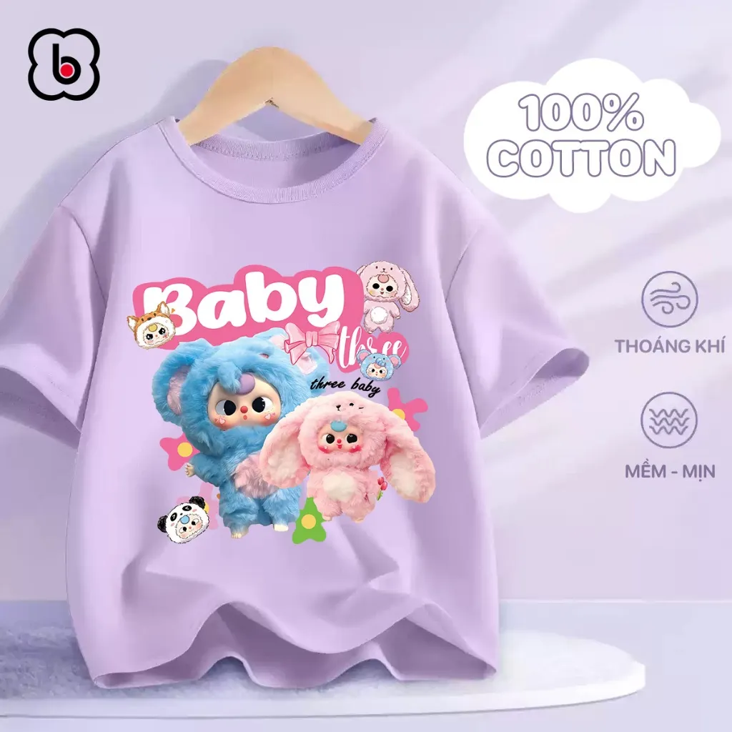 Ảnh Áo thun bé gái BabyloveGO áo phông ngắn tay mùa hè in hình Baby Three dễ thương siêu Hot cho bé 10-45kg 2