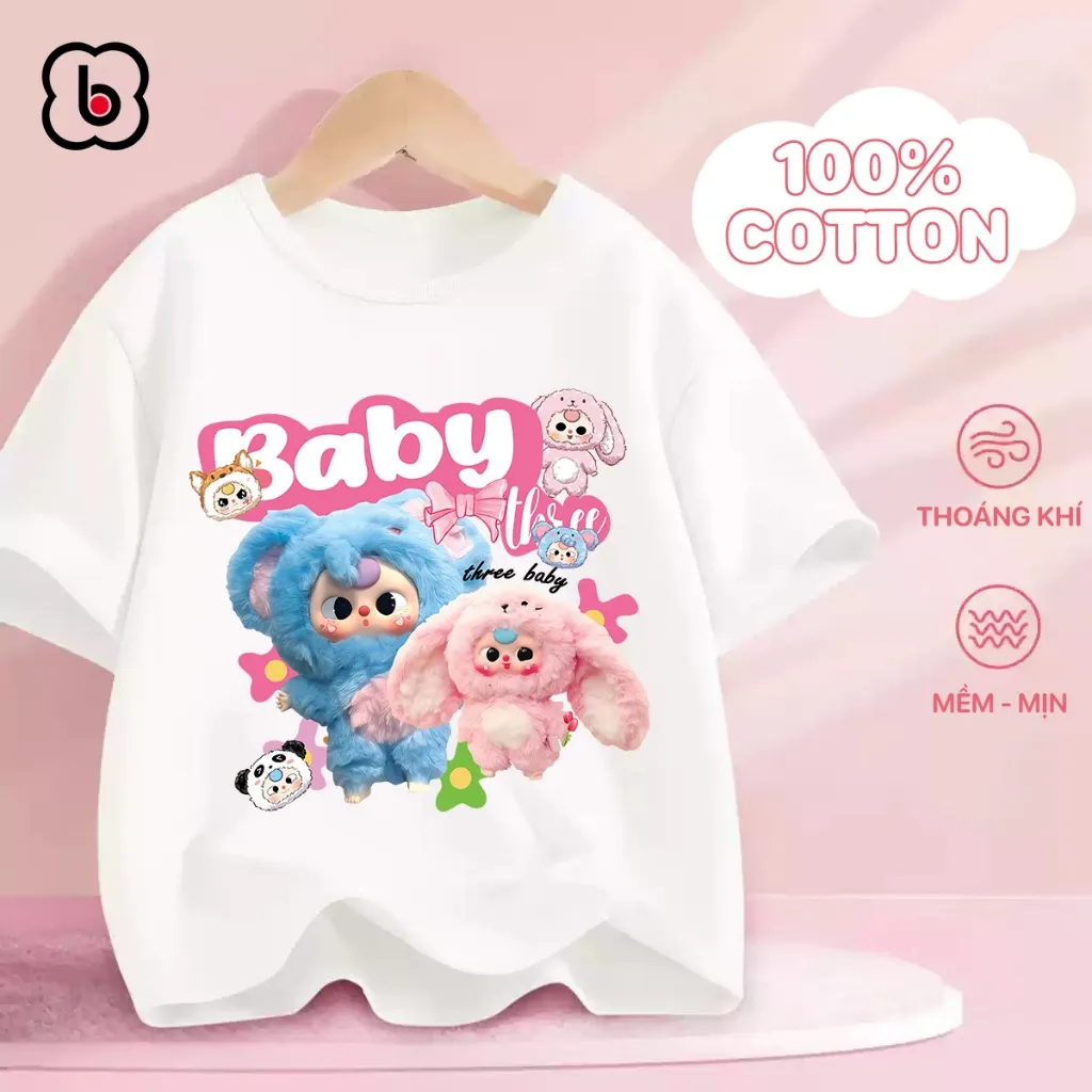 Ảnh Áo thun bé gái BabyloveGO áo phông ngắn tay mùa hè in hình Baby Three dễ thương siêu Hot cho bé 10-45kg 3