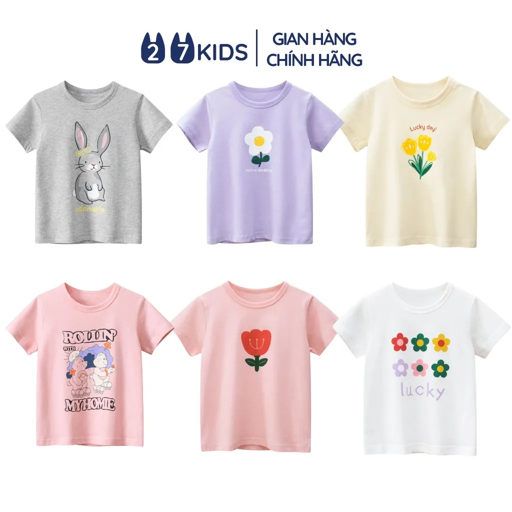 Ảnh Áo thun bé gái ngắn tay 27Kids 27Home Tshirt cộc nữ vải Cotton cho trẻ từ 2-10 tuổi GSTS2 1