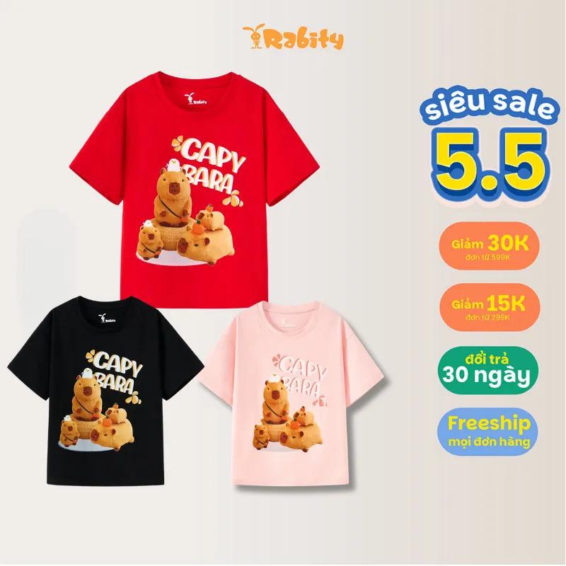Ảnh Áo thun bé gái/bé trai hình capybara Rabity ngắn tay 900.070 1