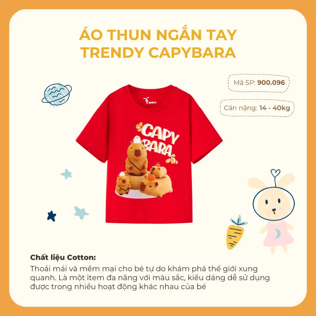Ảnh Áo thun bé gái/bé trai hình capybara Rabity ngắn tay 900.070 3