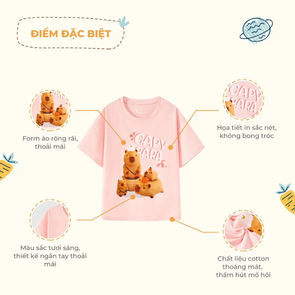 Ảnh Áo thun bé gái/bé trai hình capybara Rabity ngắn tay 900.070 4