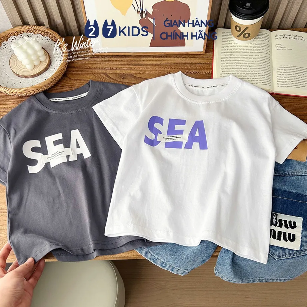 Ảnh Áo thun bé trai ngắn tay 27Kids áo cộc nam vải Cotton cho trẻ từ 4-10 tuổi BSTS7 1