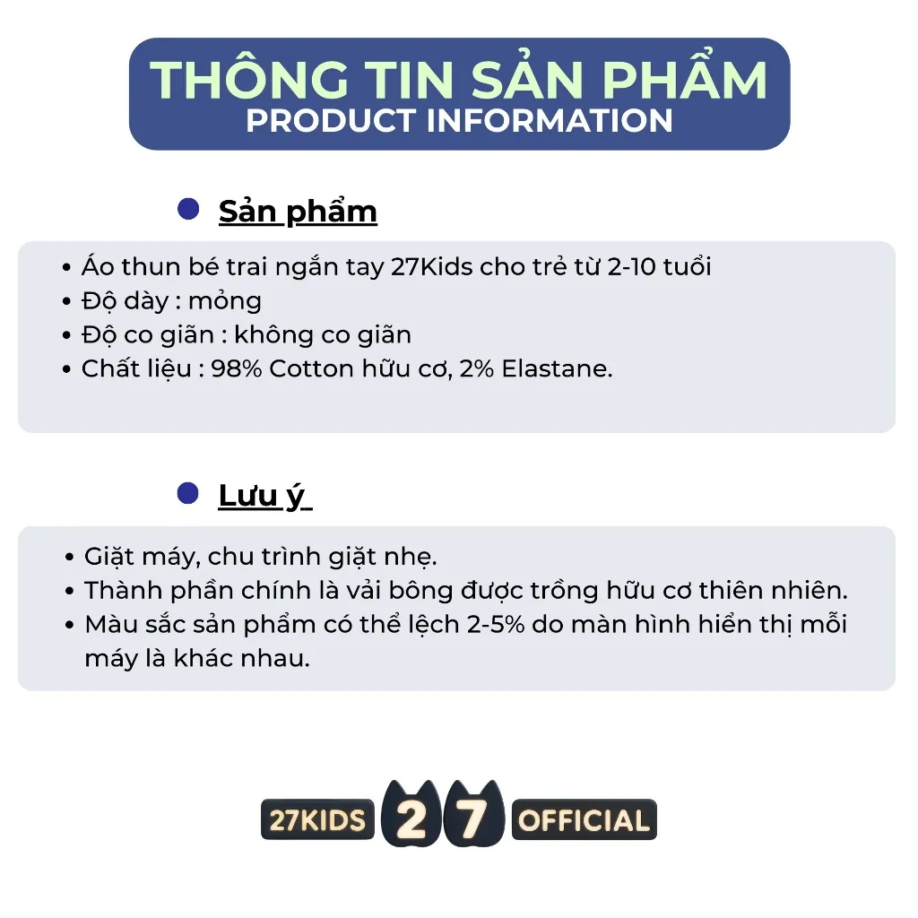Ảnh Áo thun bé trai ngắn tay 27Kids cho trẻ từ 2-10 tuổi BSTS17 4