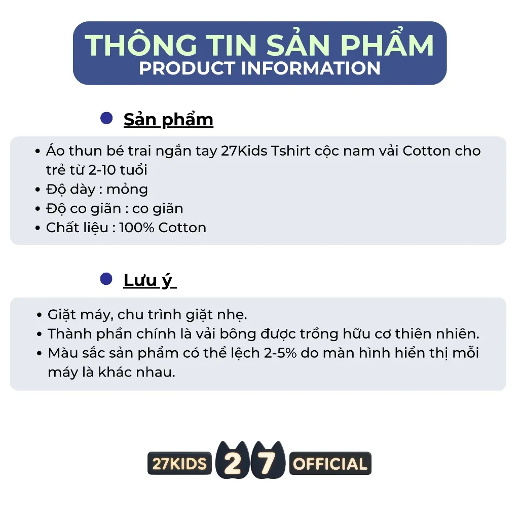 Ảnh Áo thun bé trai ngắn tay 27Kids Tshirt cộc nam vải Cotton cho trẻ từ 2-10 tuổi BSTS4 4