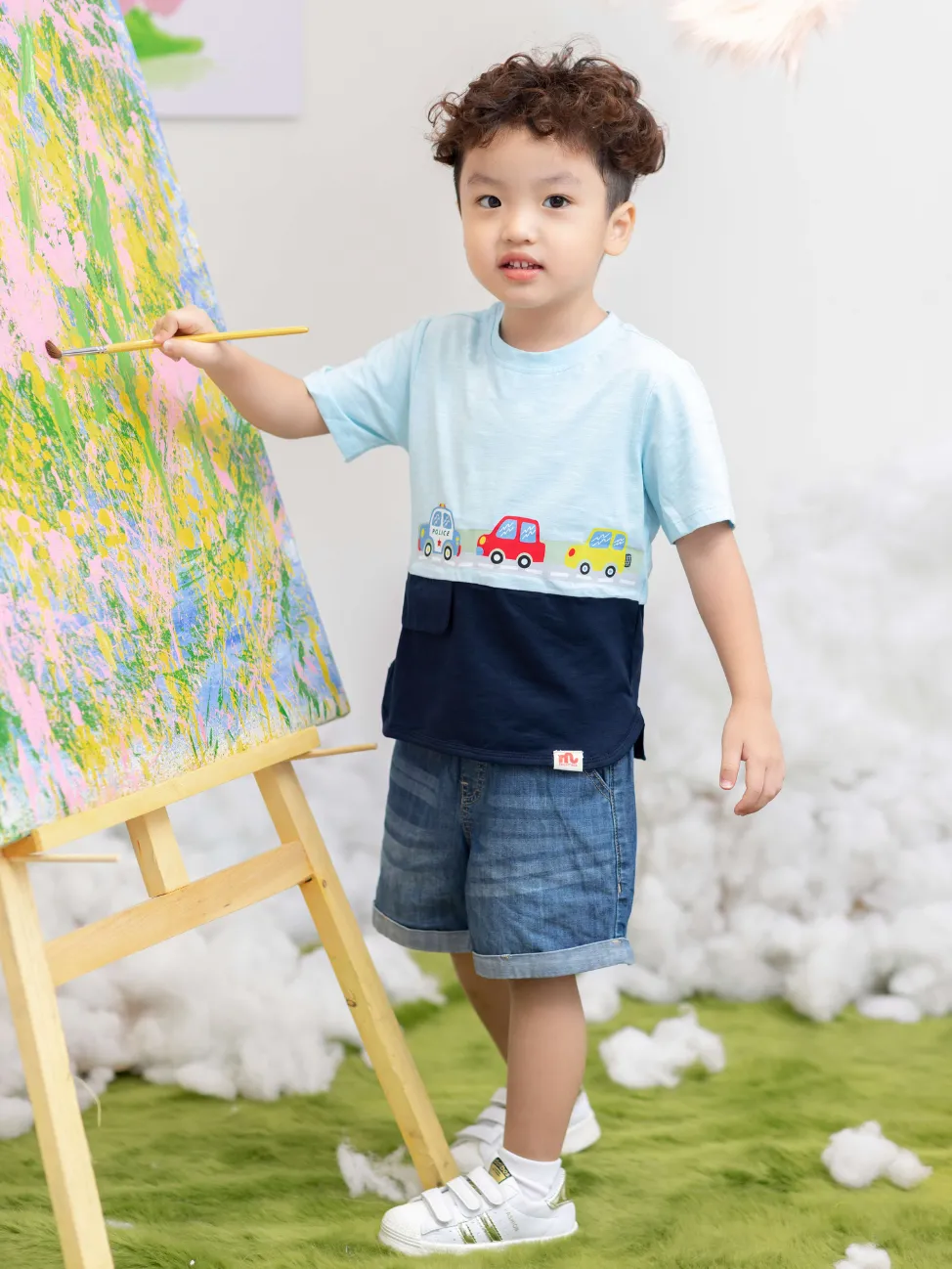 Ảnh Áo thun bé trai RIOMIO cộc tay in hình ô tô vải cotton mềm mát size 13- 27kg RA565 2