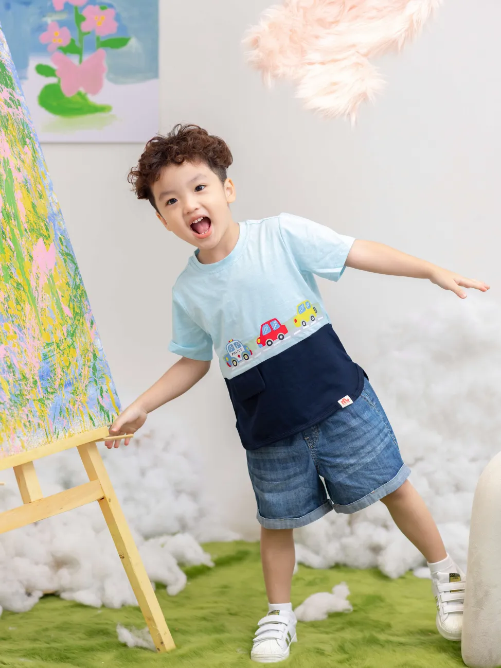 Ảnh Áo thun bé trai RIOMIO cộc tay in hình ô tô vải cotton mềm mát size 13- 27kg RA565 3