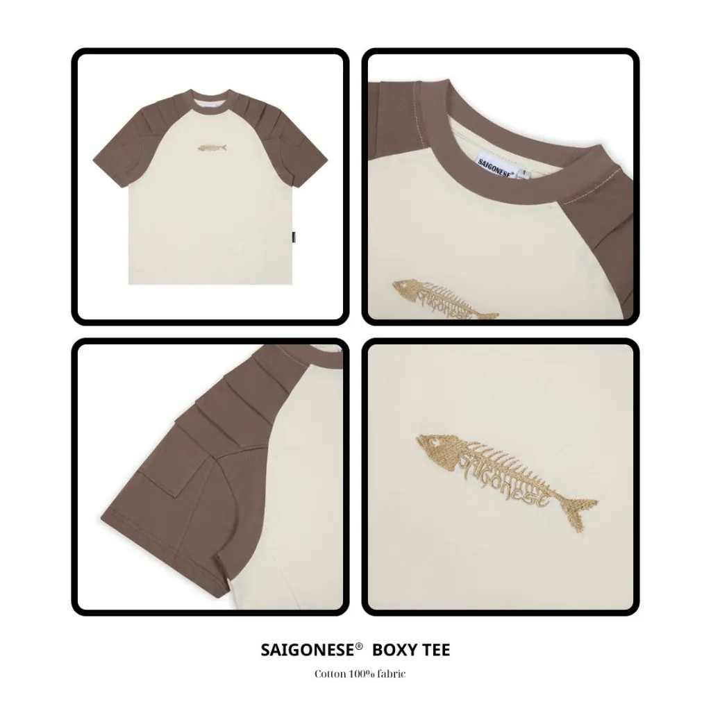 Ảnh Áo Thun Boxy SAIGONESE Unisex Phối Tay Raglan Thêu Shark Form Rộng Thời Trang Nam Nữ 2