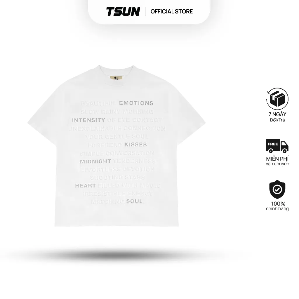 Ảnh Áo Thun Cảm Xúc In Nổi, Phản Quang Màu Trắng - Brand TSUN Chính Hãng - Emotions Tee White - Oversize 1