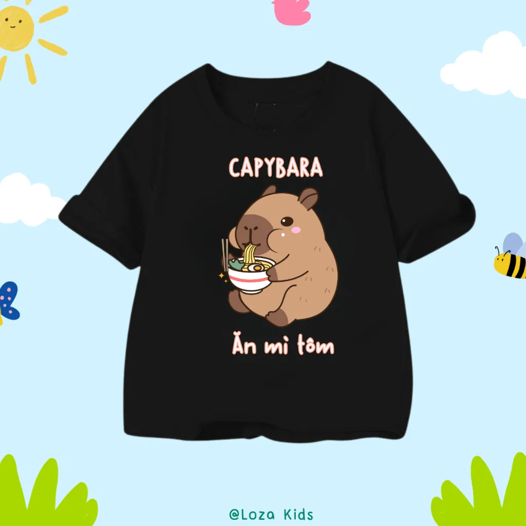 Ảnh Áo thun Capybara mẫu mới 2025 cho bé trai và bé gái - Áo phông trẻ em Loza Kids- AT2784 2