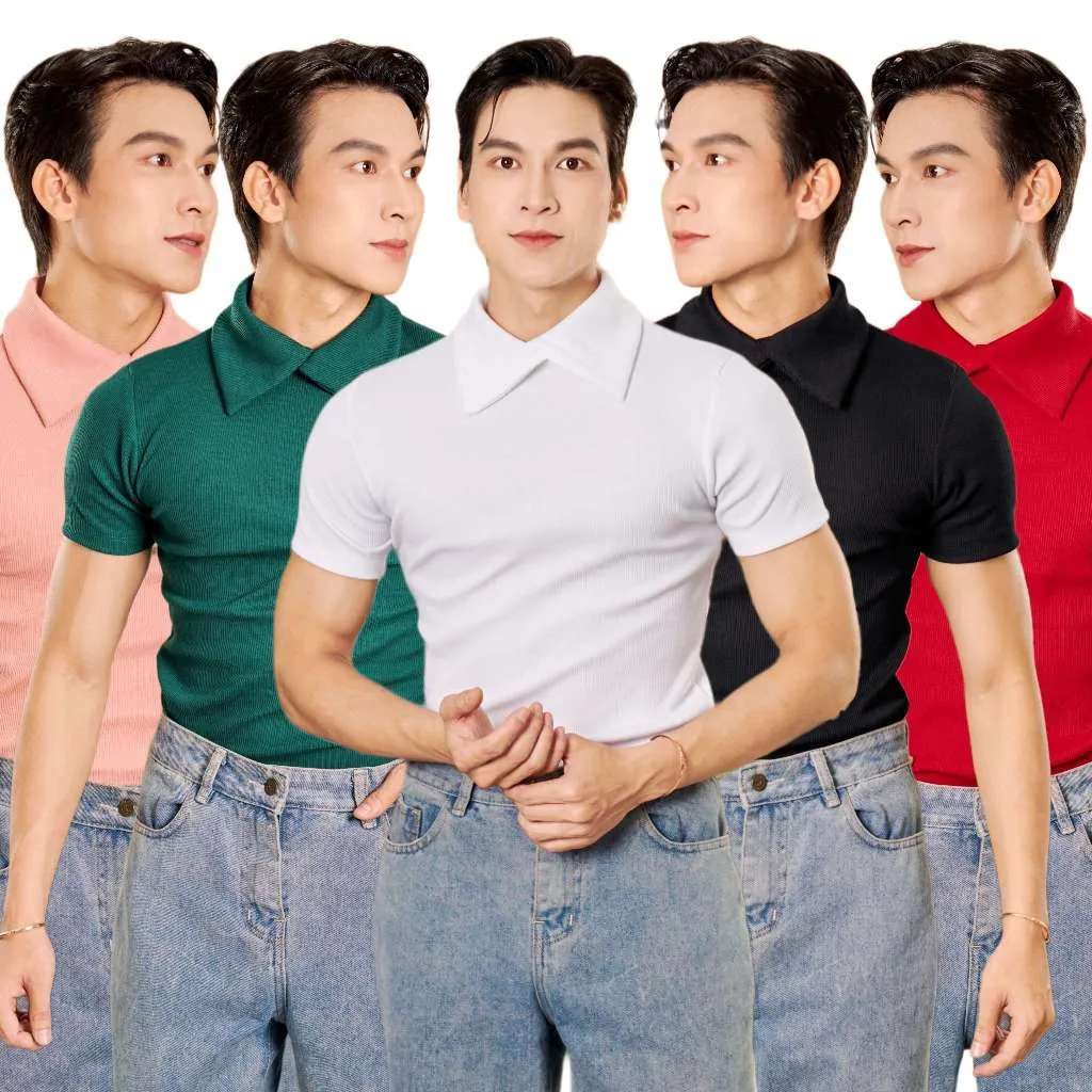 Ảnh Áo Thun Cổ Cao Phối Kiểu Nam Tay Ngắn Form Body Thun Gân Cao Cấp Thương Hiệu Mr Twins 1