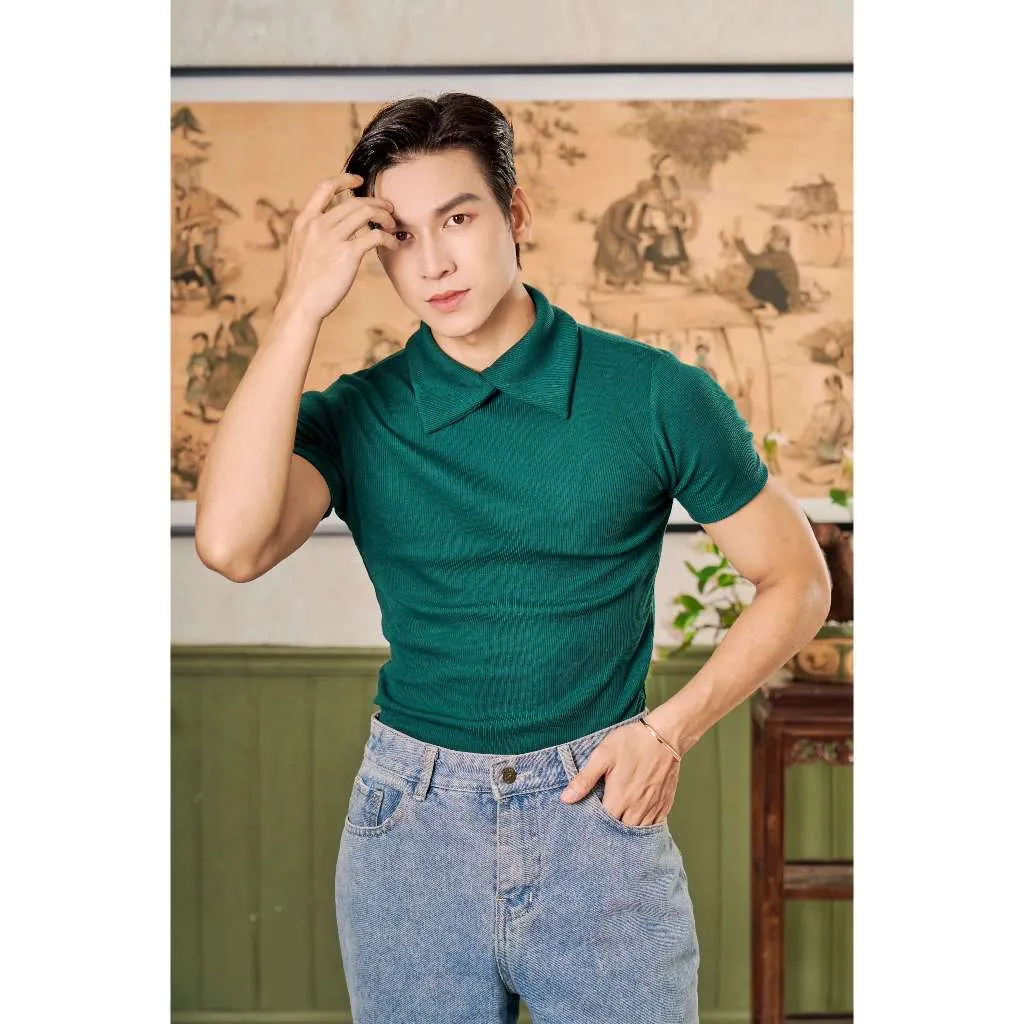 Ảnh Áo Thun Cổ Cao Phối Kiểu Nam Tay Ngắn Form Body Thun Gân Cao Cấp Thương Hiệu Mr Twins 2