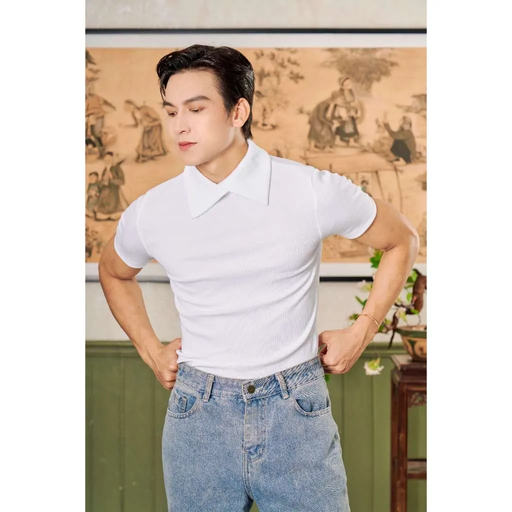 Ảnh Áo Thun Cổ Cao Phối Kiểu Nam Tay Ngắn Form Body Thun Gân Cao Cấp Thương Hiệu Mr Twins 4