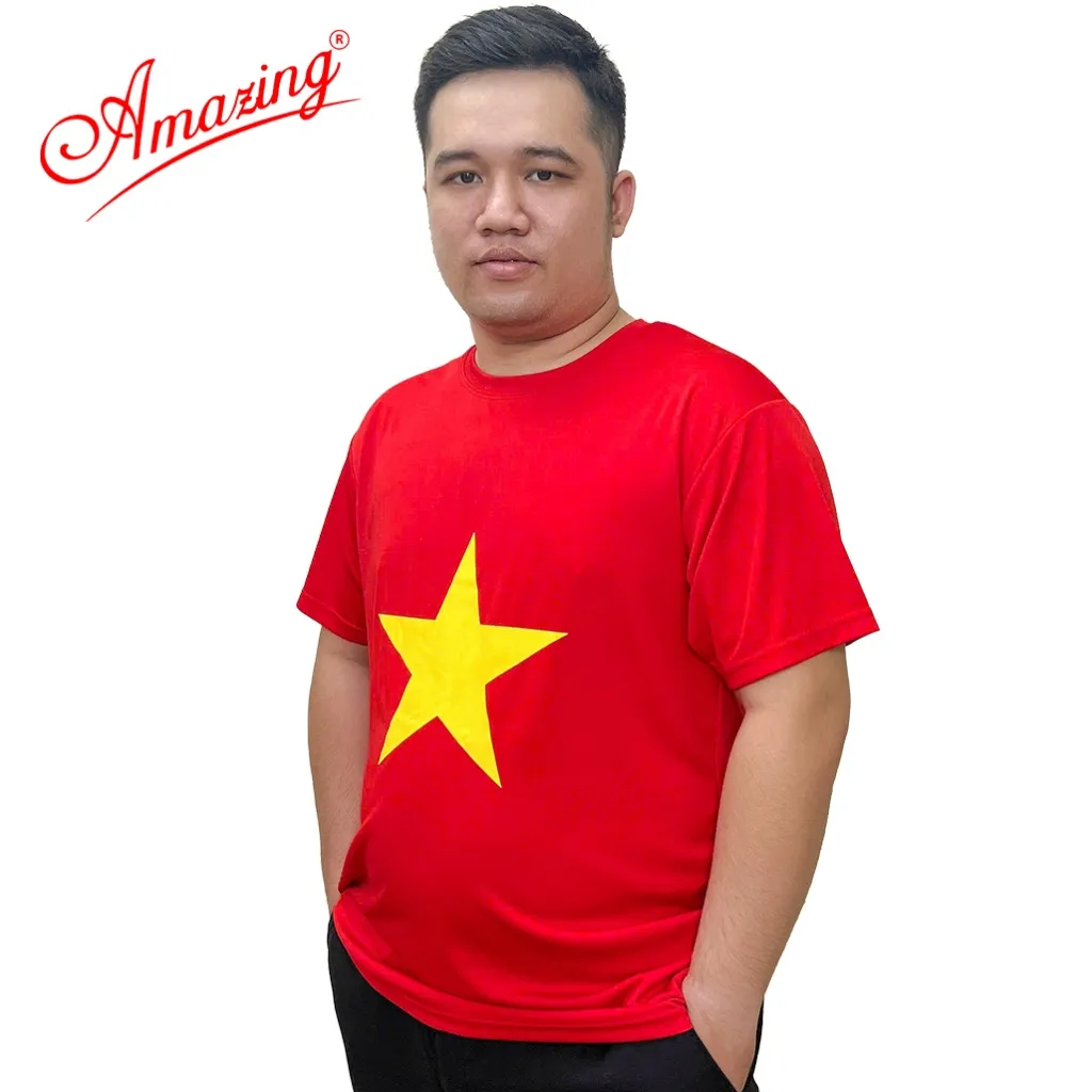 Ảnh Áo thun cờ đỏ sao vàng, trang phục biểu diễn, dành cho bé gái và bé trai, size đến 100kg, Amazing 3
