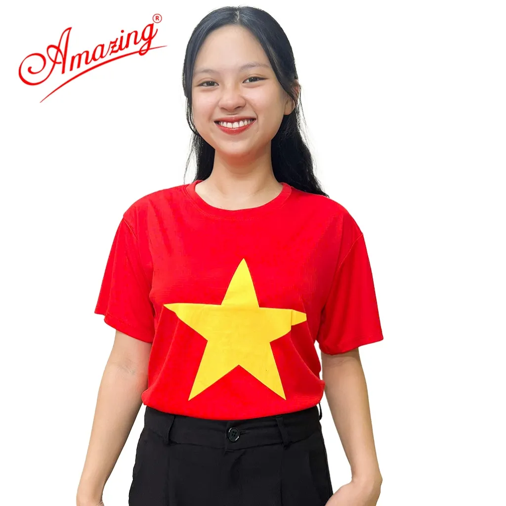 Ảnh Áo thun cờ đỏ sao vàng, trang phục biểu diễn, dành cho bé gái và bé trai, size đến 100kg, Amazing 4