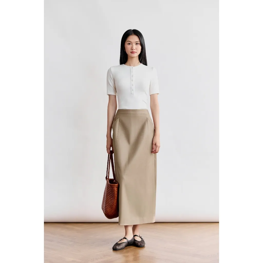 Ảnh Áo thun cộc tay dáng ôm MONO TALK cổ tròn nẹp khuy, tay lửng MFOT25Y-T20008FT 2
