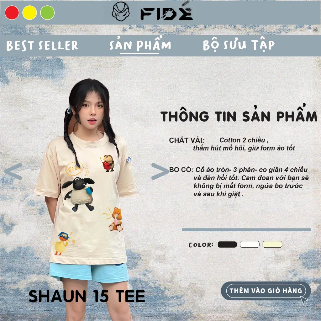 Ảnh Áo thun CON CỪU FIDE phông trơn nam nữ cổ tròn FIDE SHAUN 15 3