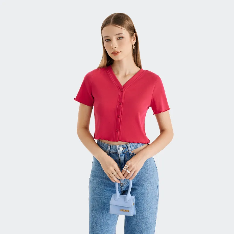 Ảnh Áo thun crop MARC FASHION tay ngắn cổ V cài nút - CBNT033523 2