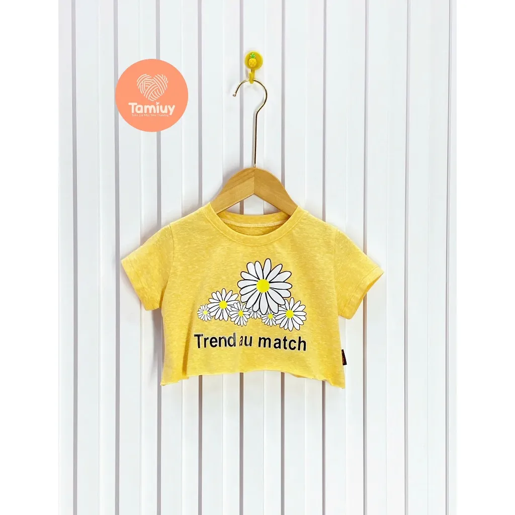 Ảnh Áo Thun Croptop Bé Gái Hoa Hướng Dương, Chất Cotton Co Giãn (Size 1-10 Tuổi) 1