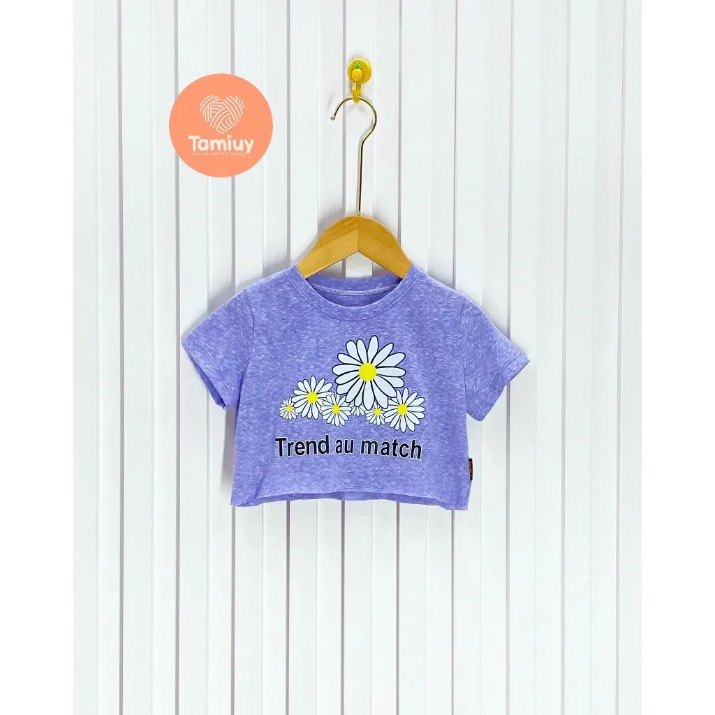 Ảnh Áo Thun Croptop Bé Gái Hoa Hướng Dương, Chất Cotton Co Giãn (Size 1-10 Tuổi) 2